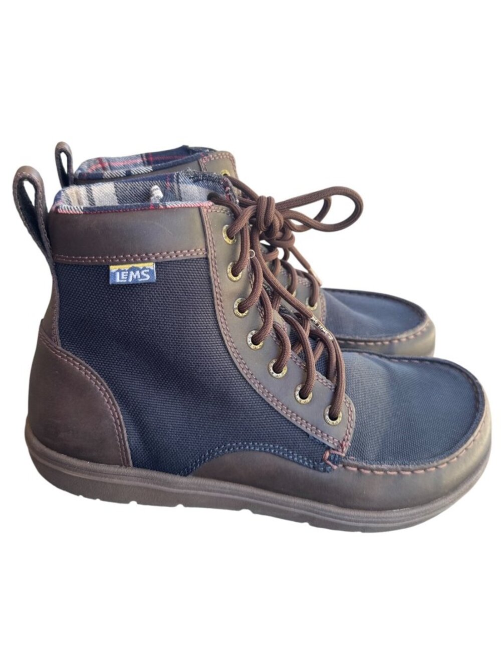 Lems Boulder Boot Unisex Brown Black Canvas Leather Hiking Shoes M9/W10.5